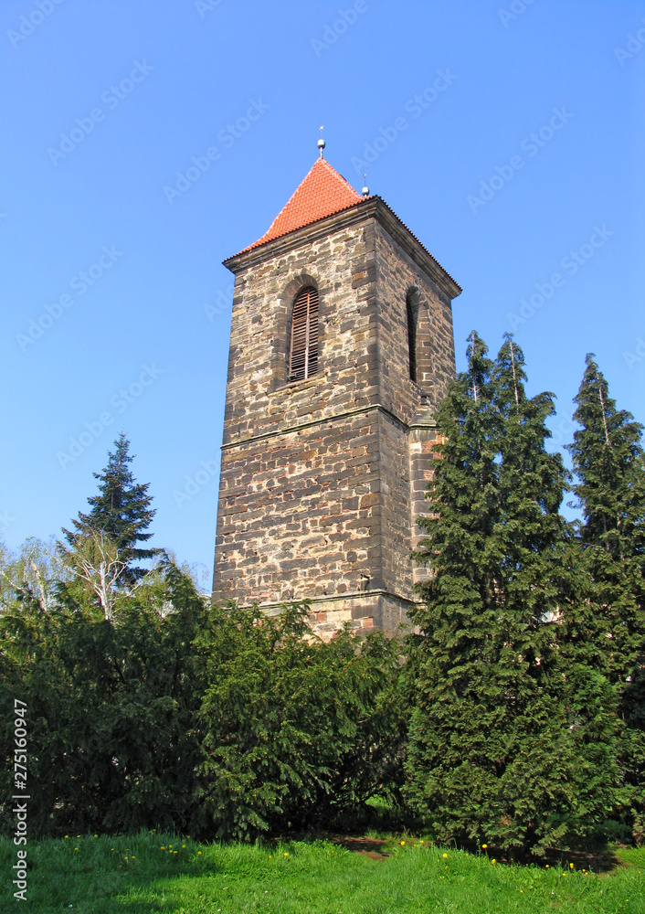 Bell tower at Saint Gothard church, Central Bohemia, Czech republic