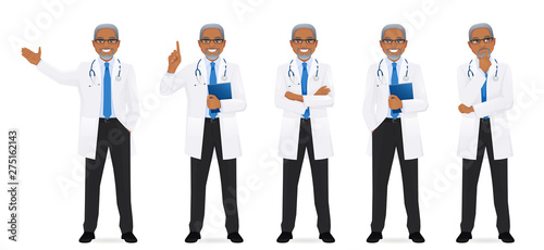 Male doctor set in different poses isolated vector illustartion