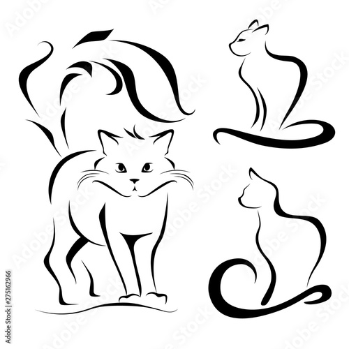 Picture of cats, contours. Painted abstract cats, lines. Tattoo. Vector cats. Vector illustration