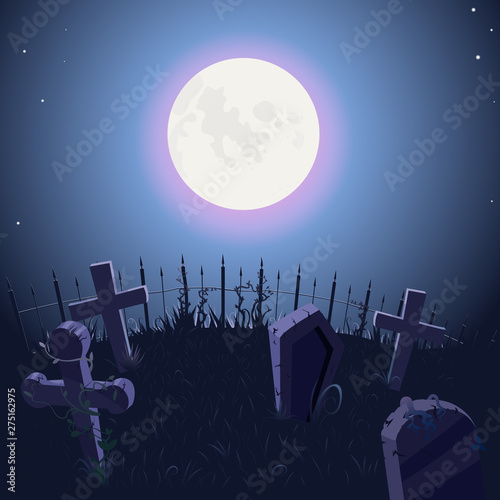 Background with cemetery, vector. Background for Halloween.