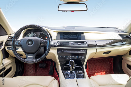 Luxury beige car leather interior