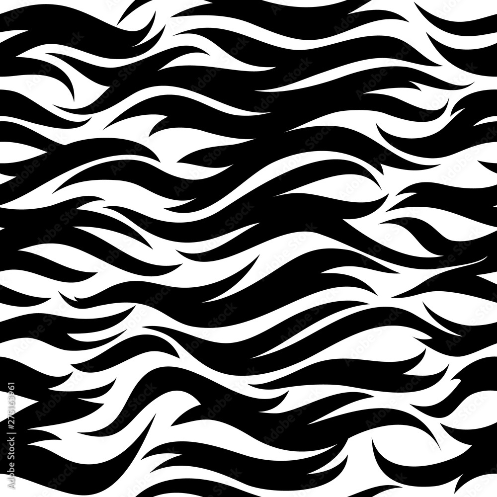 Background seamless print. Tiger stripes, abstract pattern, stripes background. Vector illustration. Black and white image, monochrome. Background seamless print. Tiger stripes, abstract pattern, stripes background. Vector illustration. Black and white image, monochrome.
