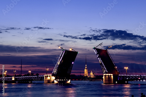 Night scene St. Petersburg rising bridge