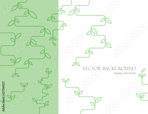 Abstract branches. Vector background with green branches and leaves. Flat picture. Geometric branches.