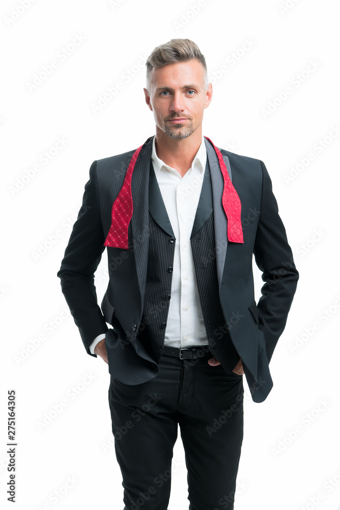 Pick bow tie accessory. Rent suit service. Elegant outfit for event. Gentleman modern style clothes. Clothes shop concept. Guy well groomed handsome macho wear black tuxedo. Groom fashion clothes Pick bow tie accessory. Rent suit service. Elegant outfit for event. Gentleman modern style clothes. Clothes shop concept. Guy well groomed handsome macho wear black tuxedo. Groom fashion clothes