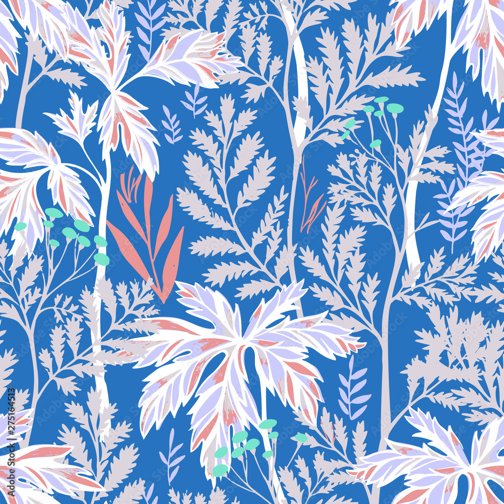 Vector botanical seamless pattern. Floral pencil drawing made of meadow flowers, foliage, stems and leaves. Nature background for fabric, textile, fashion design, surface or wrapping.