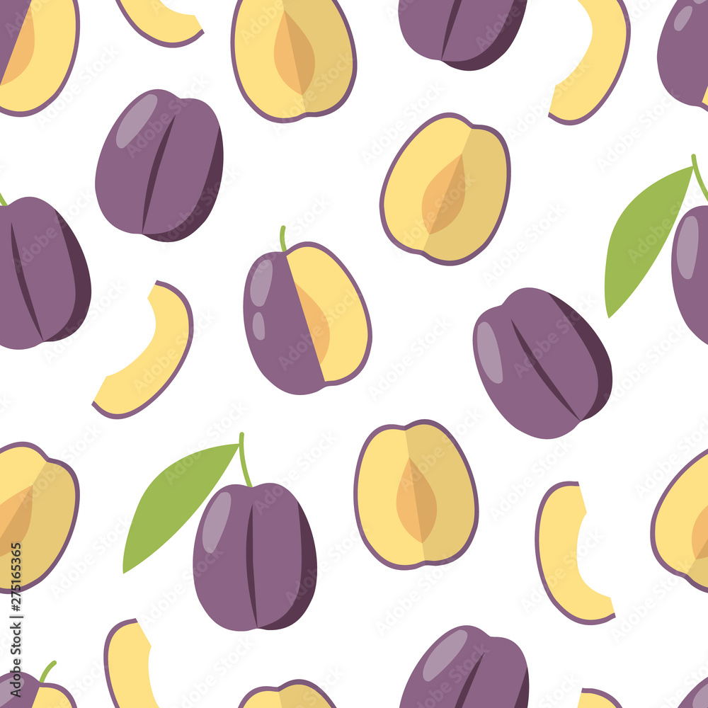 Vector plum seamless pattern in flat style for print, wallpaper, card Vector plum seamless pattern in flat style for print, wallpaper, card