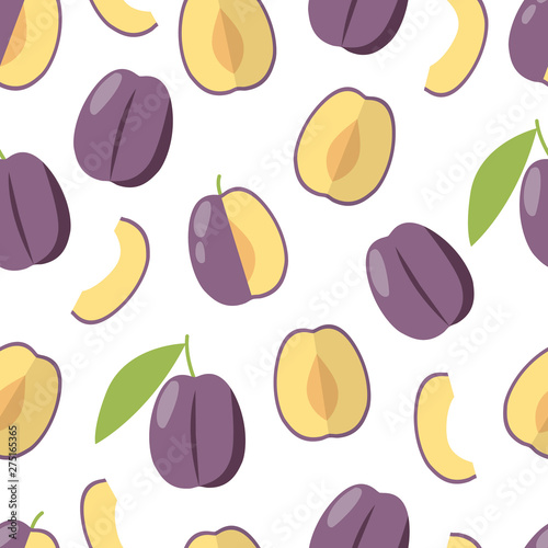 Vector plum seamless pattern in flat style for print, wallpaper, card