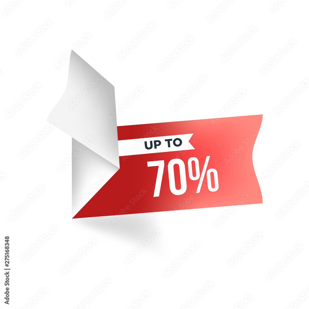 Red gray ribbon with 70% sale banner template design. Big sale special offer. Special offer banner for poster, flyer, brochure, sticker. Red ribbon vector illustration. Red gray ribbon with 70% sale banner template design. Big sale special offer. Special offer banner for poster, flyer, brochure, sticker. Red ribbon vector illustration.
