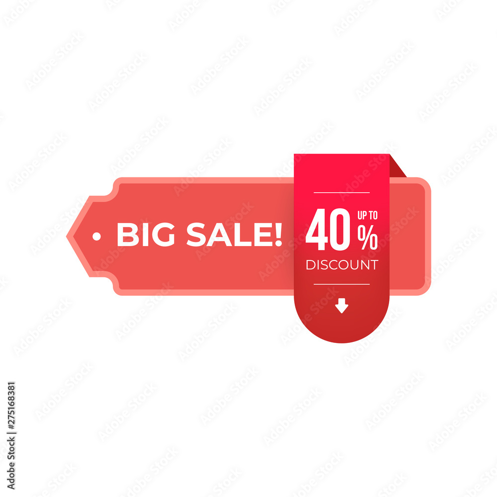 Red ribbon with 40$ Sale banner template design. Big sale special offer. Special offer banner for poster, flyer, brochure, sticker. Vector illustration. Red ribbon with 40$ Sale banner template design. Big sale special offer. Special offer banner for poster, flyer, brochure, sticker. Vector illustration.