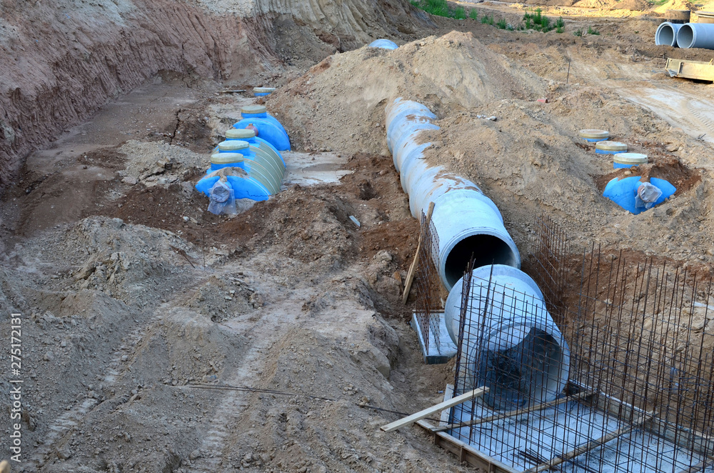 Laying or replacement of underground storm sewer pipes. Installation of ...