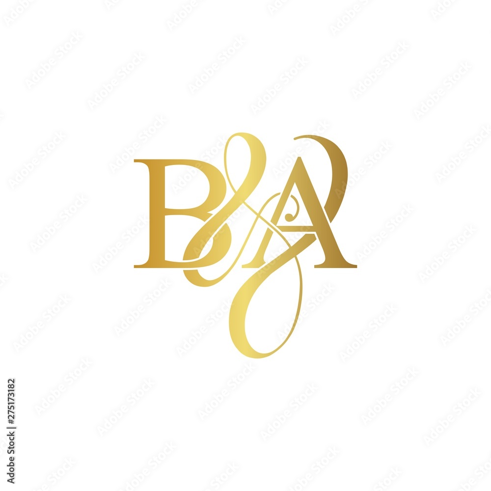 Initial letter B & A BA luxury art vector mark logo, gold color on white background. Initial letter B & A BA luxury art vector mark logo, gold color on white background.