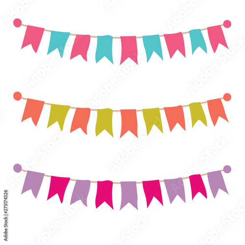 Multicolored bright buntings garlands isolated on white background