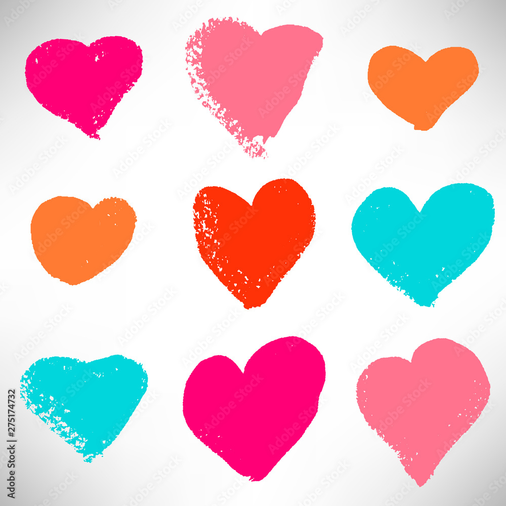 Colorful cute hand drawn heart. Grunge symbol, icon isolated on white. Vector illustration. 