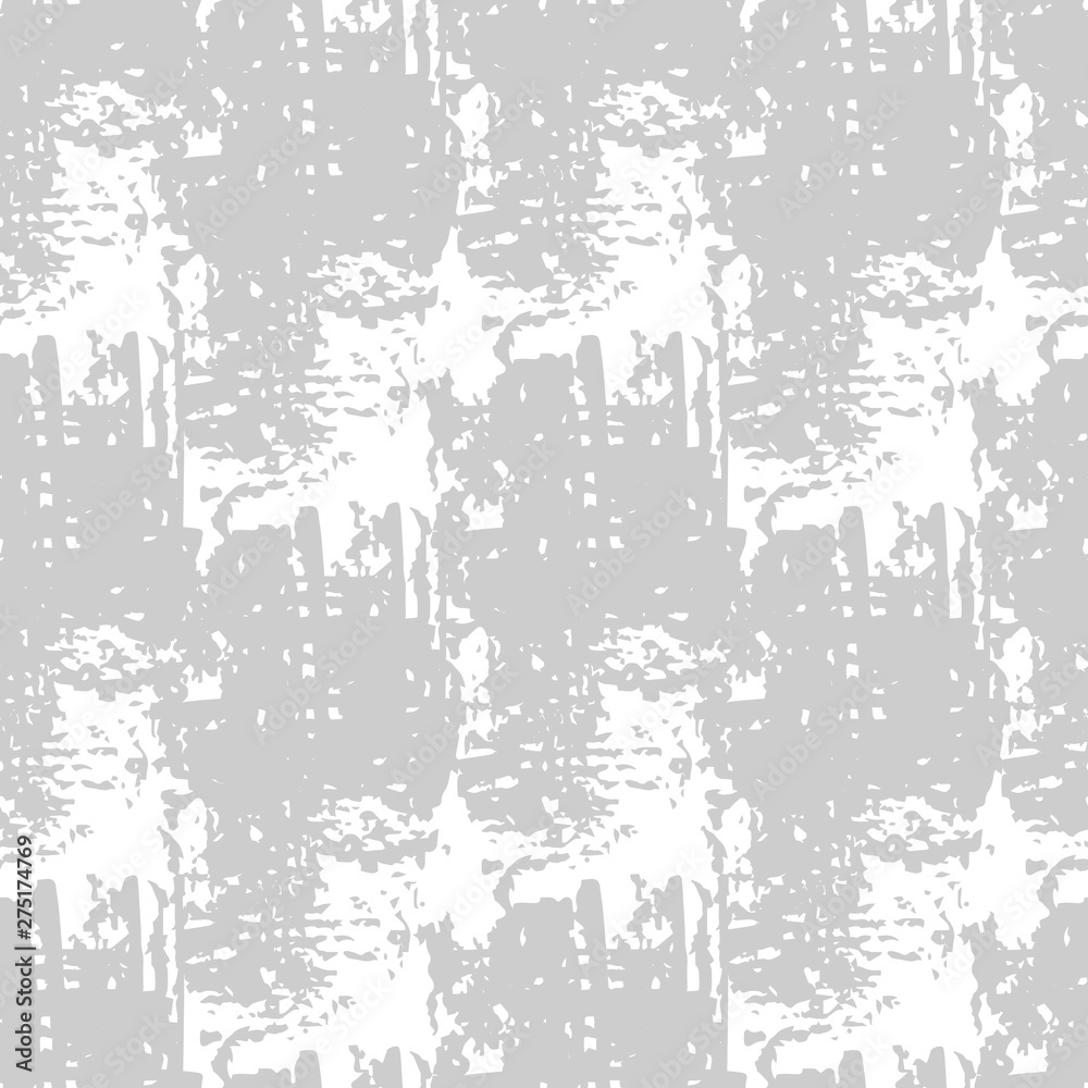 Black and white grunge seamless pattern with abstract hand drawn brush strokes and paint splashes. Messy infinity texture, modern grungy background. Vector illustration. 