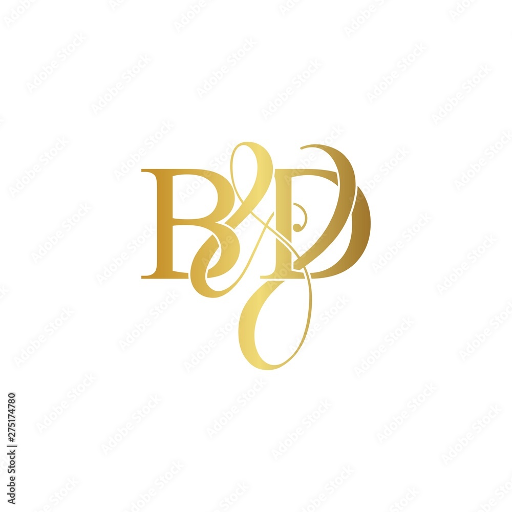 Initial letter B & D BD luxury art vector mark logo, gold color on white background. Initial letter B & D BD luxury art vector mark logo, gold color on white background.