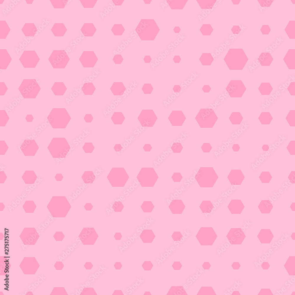 Pink halftone hexagon background. Geometrical texture. Abstract honeycomb geometric seamless pattern. Vector illustration.