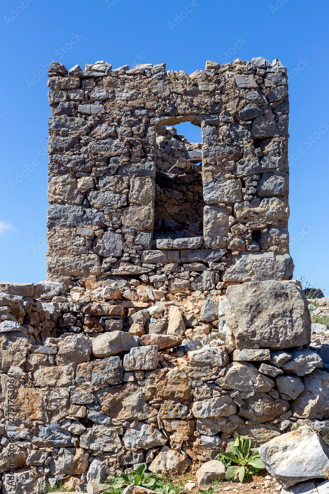 Ancient stone windmills (Lassithi area, island Crete, Greece)