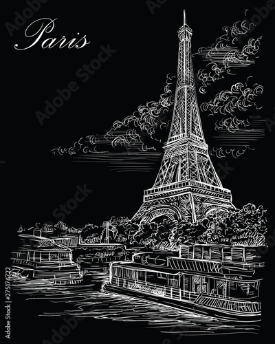 Black vector hand drawing Paris 3