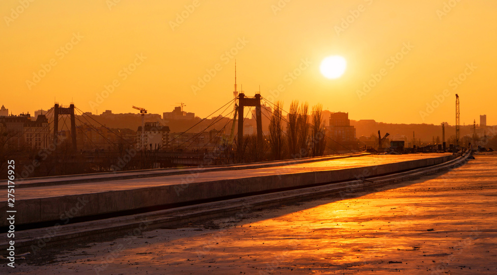 View of the flyover at sunset, urban cityscape View of the flyover at sunset, urban cityscape