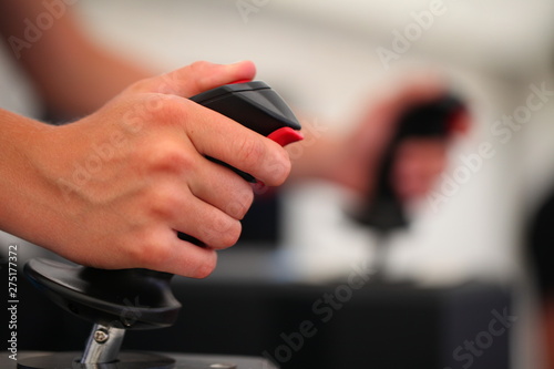game business pla hand controller man using simulator virtual control panel
