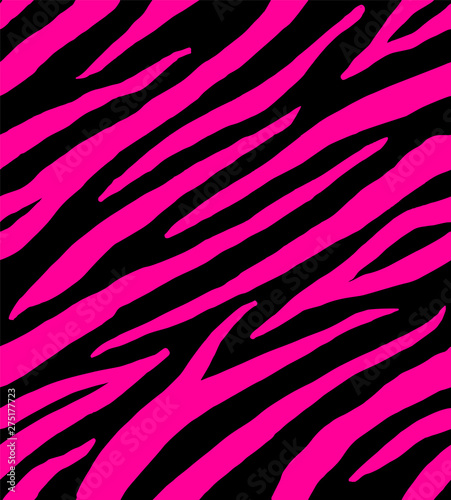Vector seamless pattern of zebra tiger stripes fur skin print isolated on fuchsia pink background 