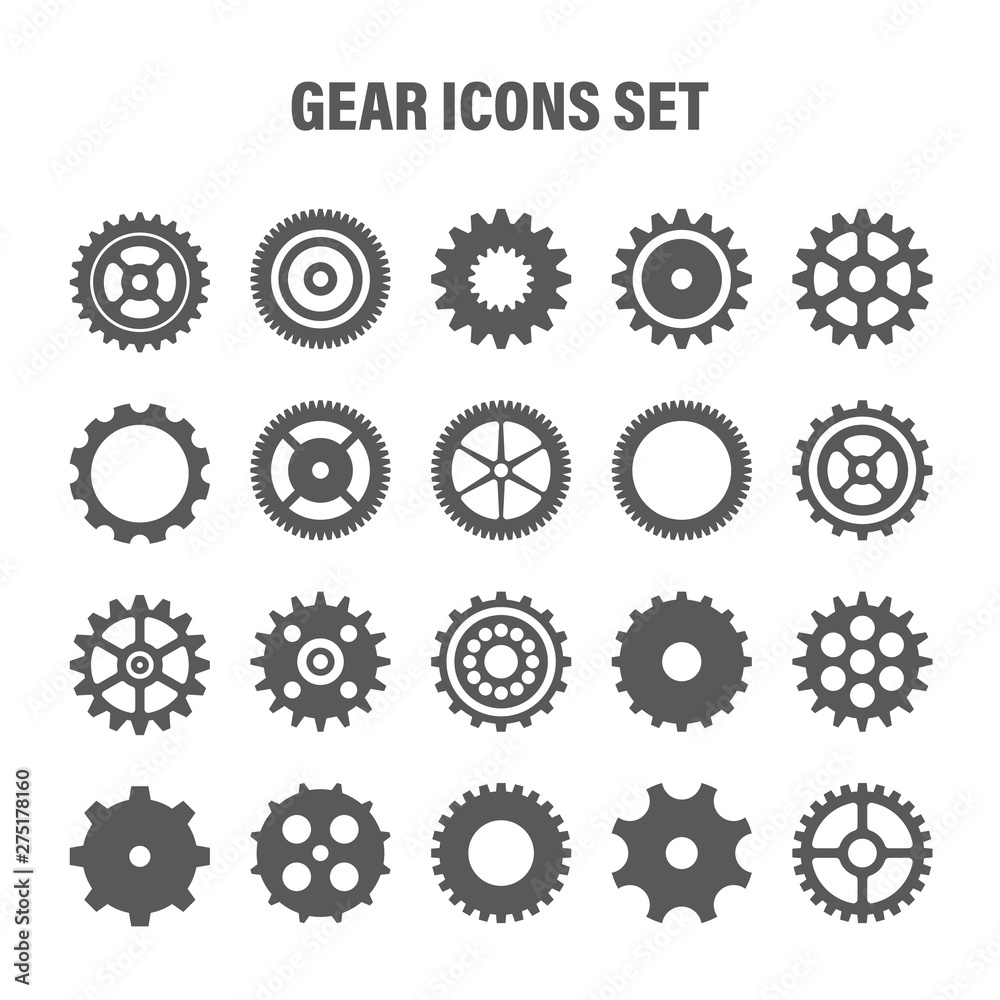 Gear wheels set. Retro vintage cogwheels collection. Industrial icons. Vector illustration