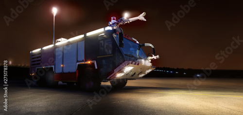 airport fire fighter truck at night
