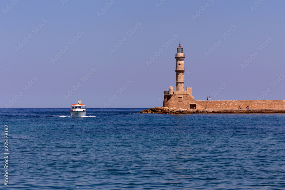 View of the town lighthouse and the sea