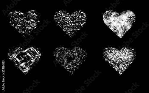 white abstract heart on black background