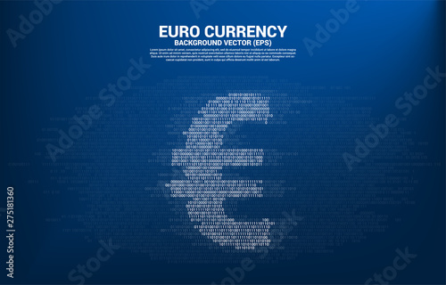 PrintVector money euro currency with one and zero binary code digit matrix style. Background Concept for electronic money and digital banking