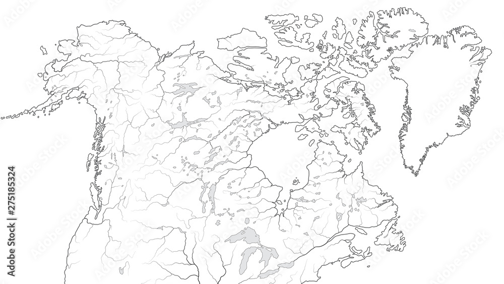 Alaska On Map Of North America World Map Of Canada And North America Region: America, Alaska, Canada,  Greenland, Labrador Peninsula, Arctic Archipelago, Great Lakes. Geographic  Chart With Oceanic Coastline, Islands And Rivers. Stock Vector | Adobe Stock