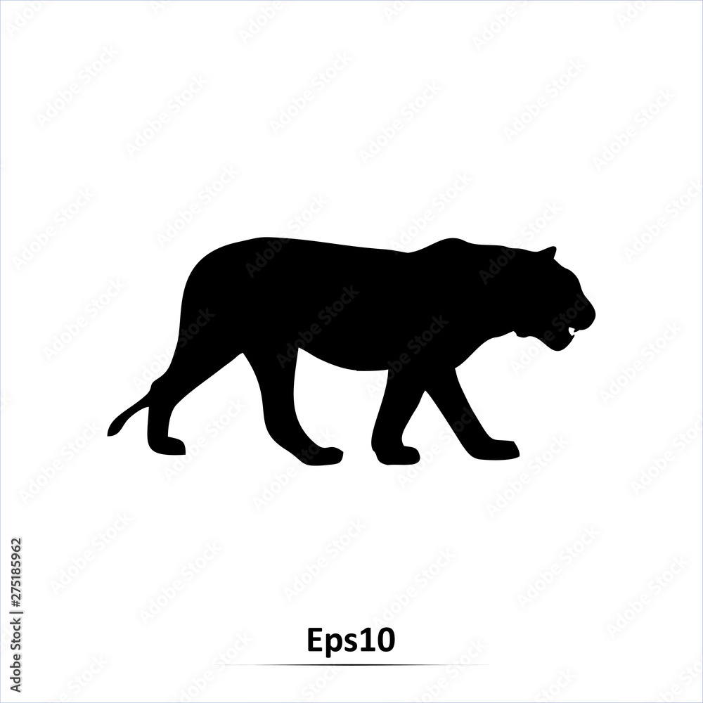 Obraz premium Tiger vector silhouette illustration isolated on white background. Big wild cat.