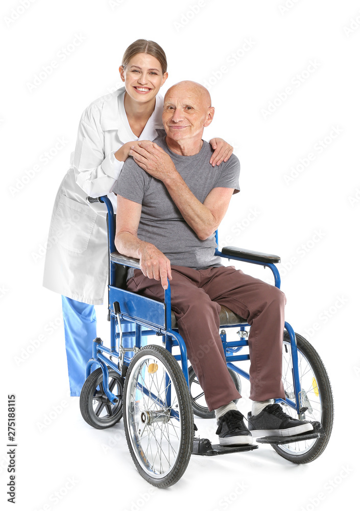 Elderly man with doctor on white background Elderly man with doctor on white background