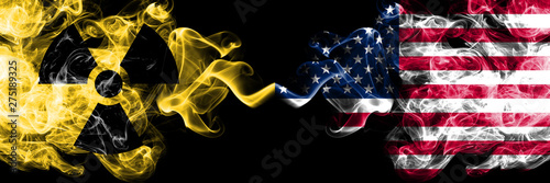 Fotografie, Obraz United States of America, American vs nuclear smoky mystic flags placed side by side