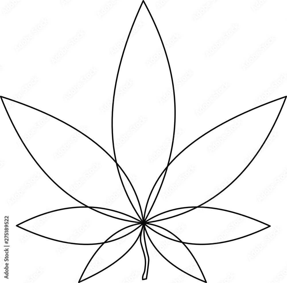 minimalist marijuana leaf black outline isolated on white background