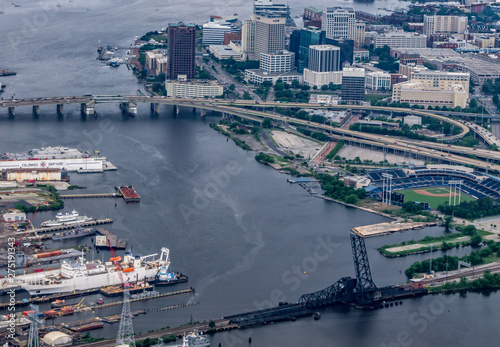 norfolk virginia aerial of city skyline and surroundings photo