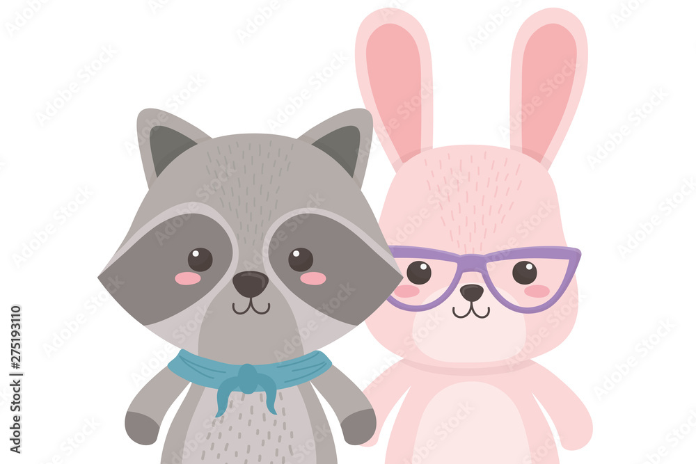 Obraz premium Rabbit and raccoon cartoon design