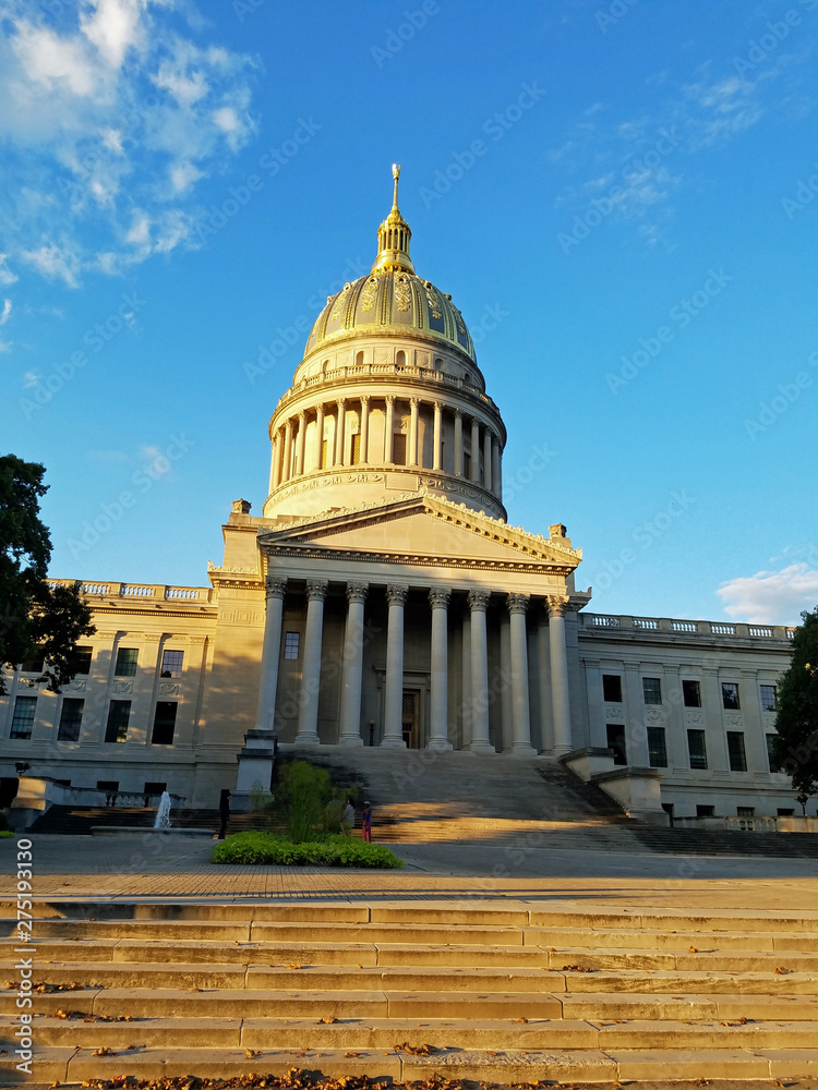Capitol building in Charleston, West Virginia, on a sunny autumn afternoon.