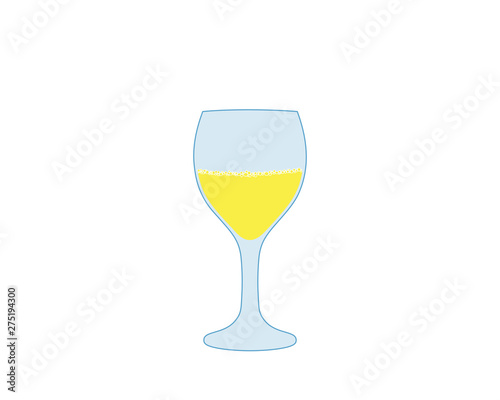 Simple drawing of a wine glass filled with a bubbly alcoholic drink, vector illustration