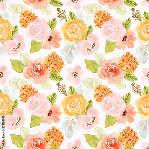 pretty soft flower watercolor seamless pattern