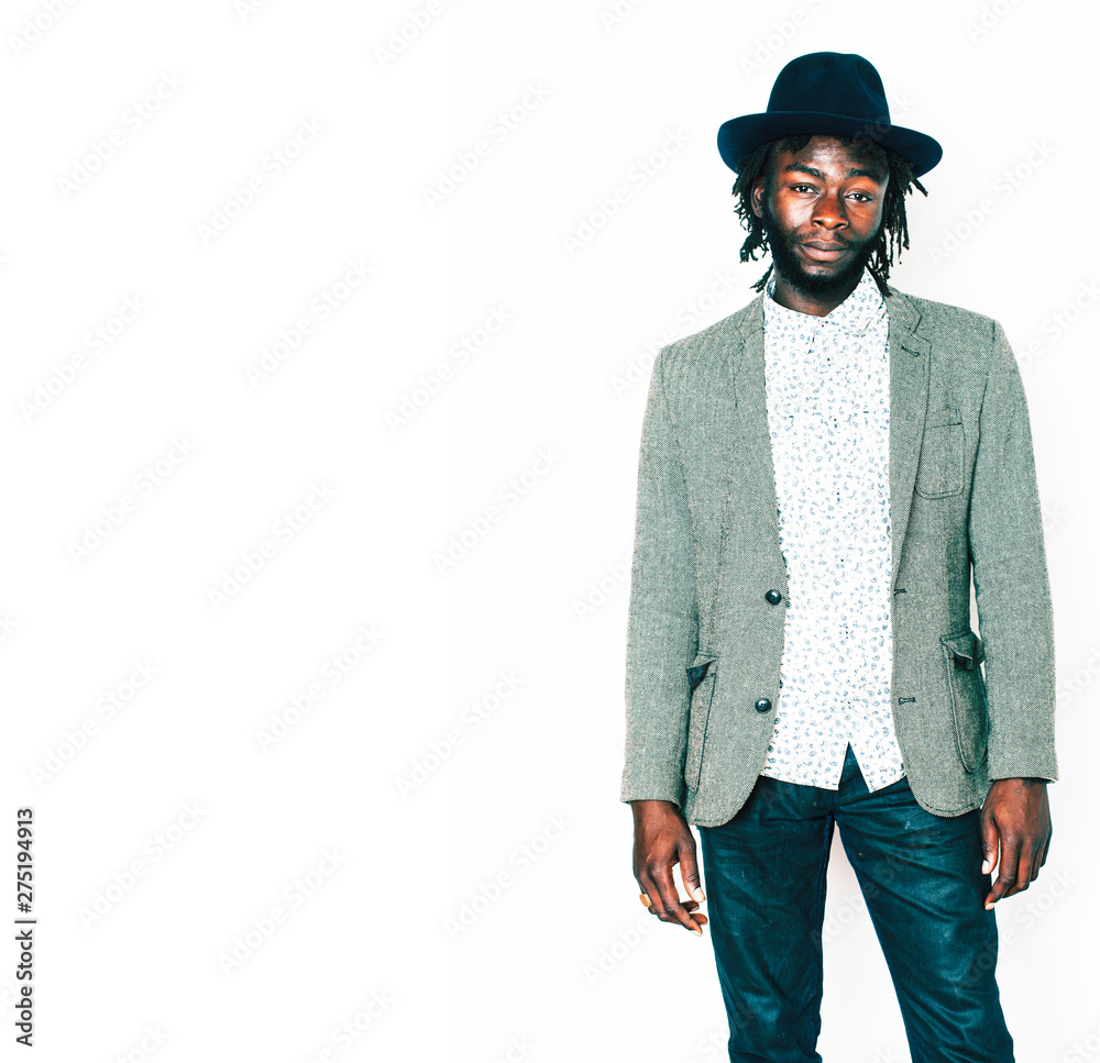 young handsome afro american boy in stylish hipster hat gesturing emotional isolated on white background smiling, lifestyle people concept close up young handsome afro american boy in stylish hipster hat gesturing emotional isolated on white background smiling, lifestyle people concept close up