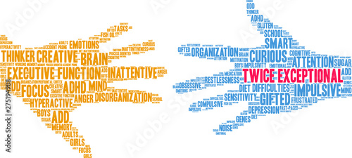 Twice Exceptional ADHD Word Cloud on a white background. 