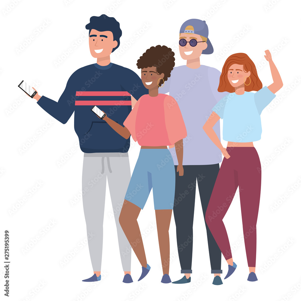 Fototapeta premium Woman and man avatars with smartphone design