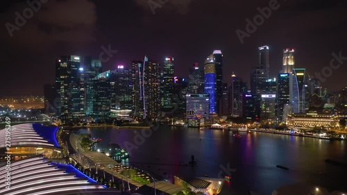 singapore city night illumination famous downtown marina bay aerial panorama 4k  photo