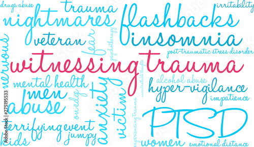 Witnessing Trauma Word Cloud on a white background. 
