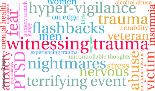 Witnessing Trauma Word Cloud on a white background. 