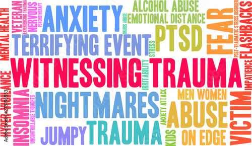 Witnessing Trauma Word Cloud on a white background. 