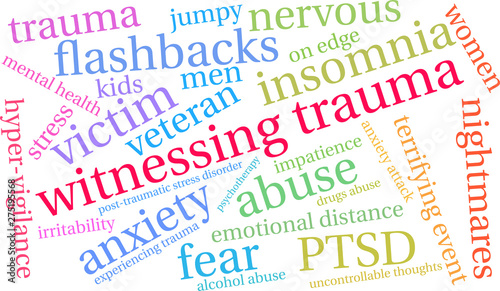 Witnessing Trauma Word Cloud on a white background. 