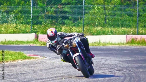 slow motion Fast motorcycle on motorsport circuit track